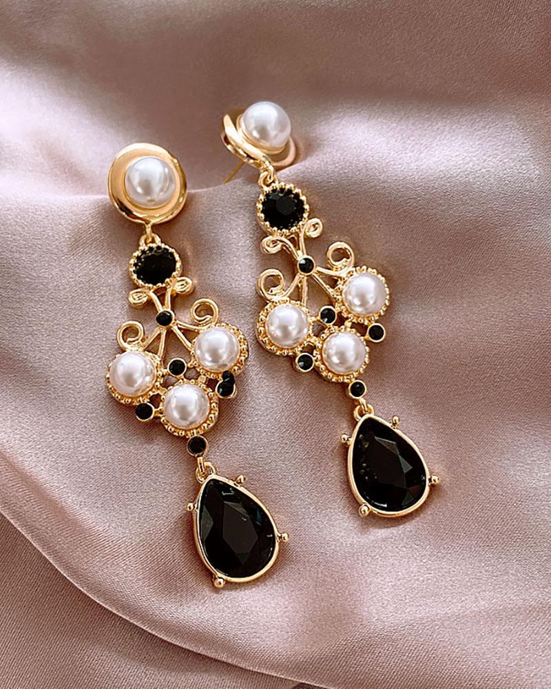 

Rhinestone Beaded Drop Earrings, Gold