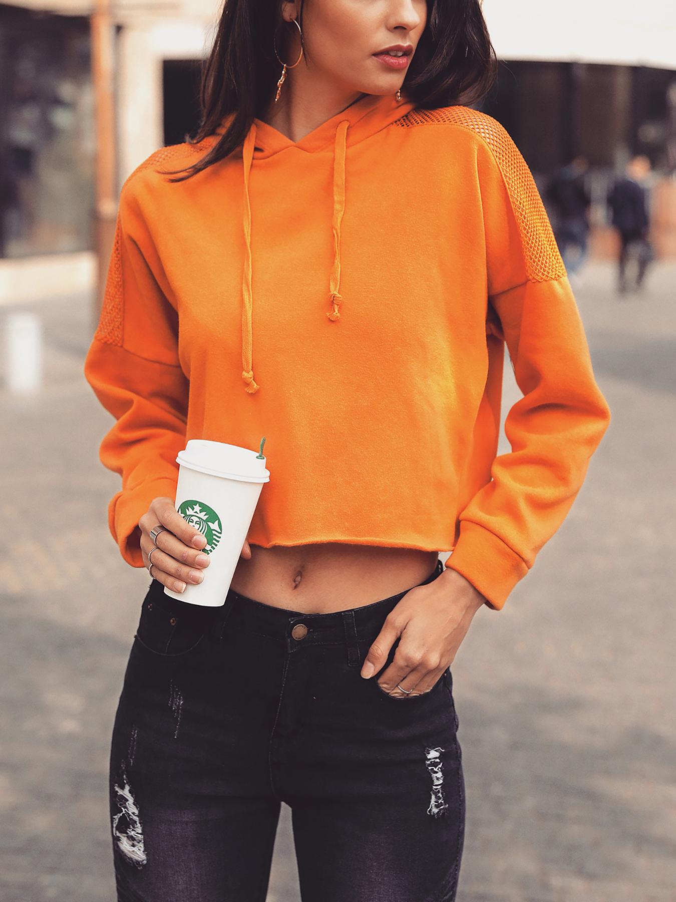 

Fishnet Insert Hooded Crop Sweatshirt