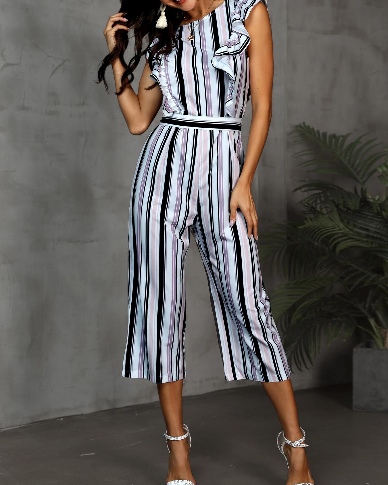 

Striped Flutter Sleeve Wide Leg Jumpsuit, Multicolor