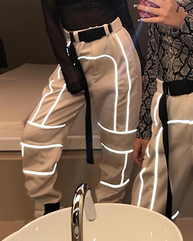 

Reflective Stripes Patchwork Pants, Khaki