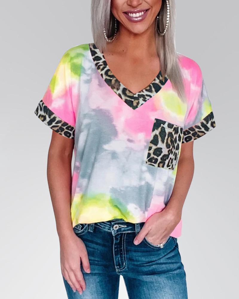 

Tie Dye Leopard Contrast T-Shirt, Gray