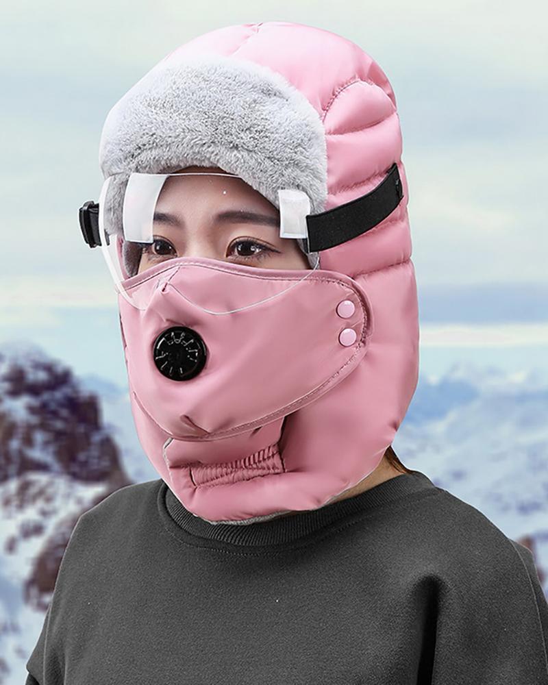 

Windproof Winter Bandana With Eyes Shield & Vavle Face Mask, Pink