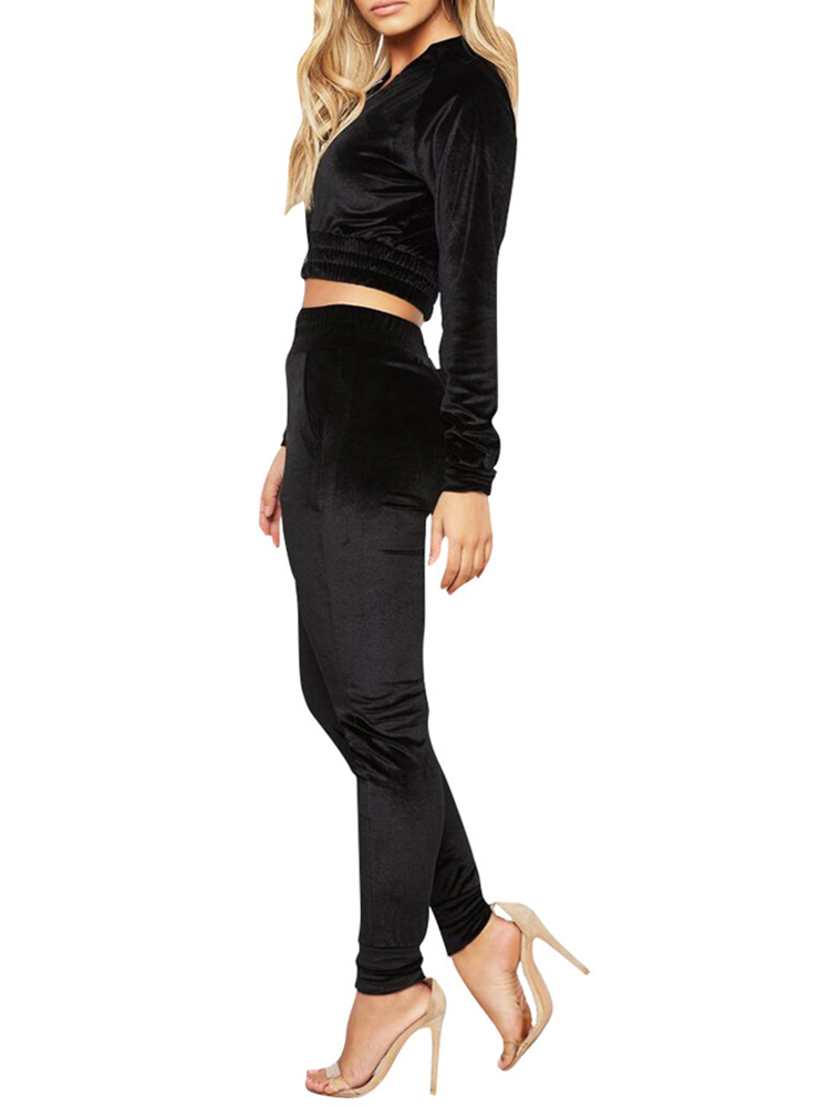 

Velvet Crop Top & Long Pants Set, Black