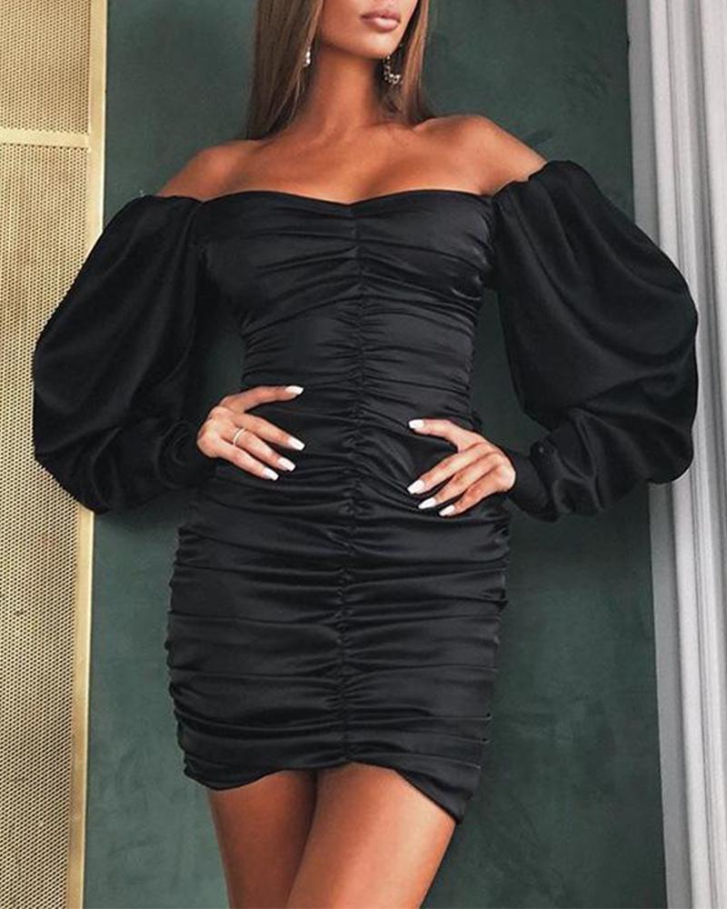 

Off Shoulder Bodycon Ruched Dress, Black