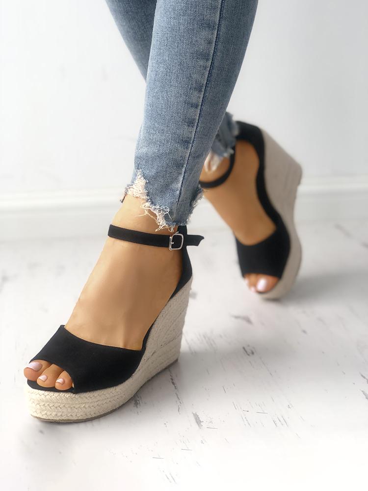 

Ankle Strap Espadrille Wedge Sandals, Black