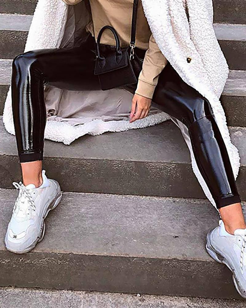 

Faux Leather Side Zipper Design Pant, Black