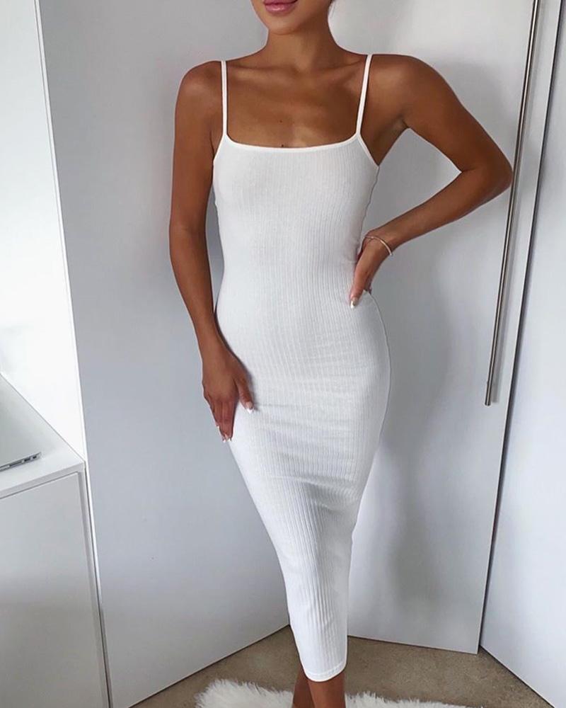 

Ribbed Spaghetti Strap Colorblock Midi Dress, White