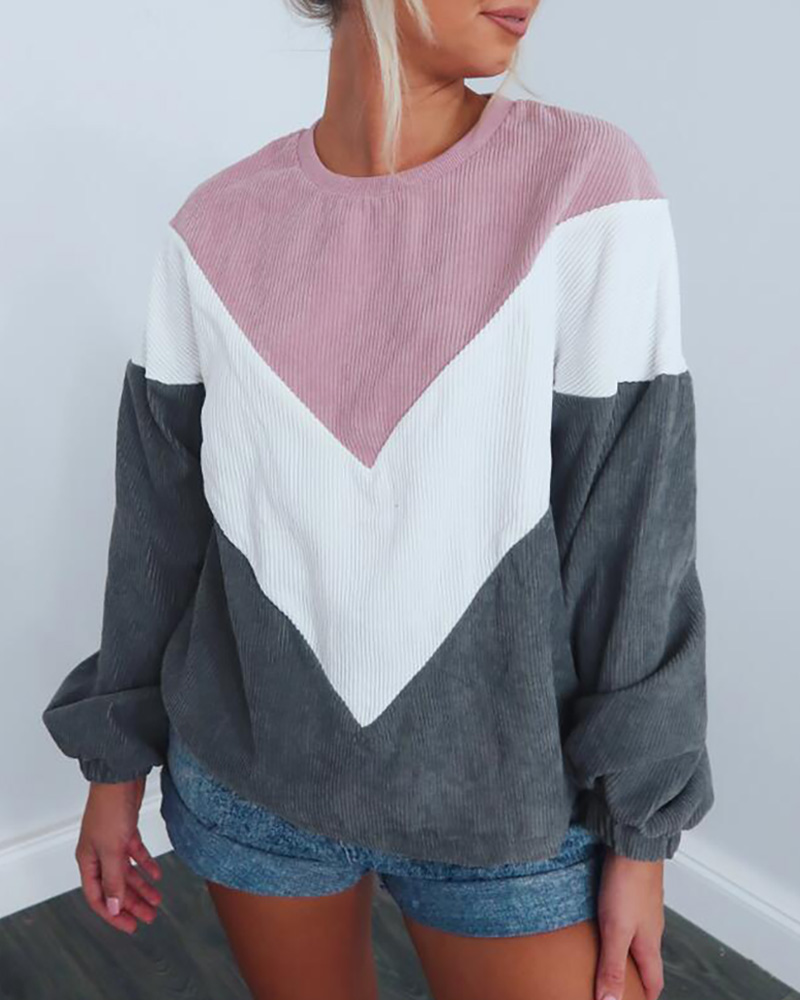 

Round Neck Colorblock Insert Lantern Sleeve Sweatshirt
