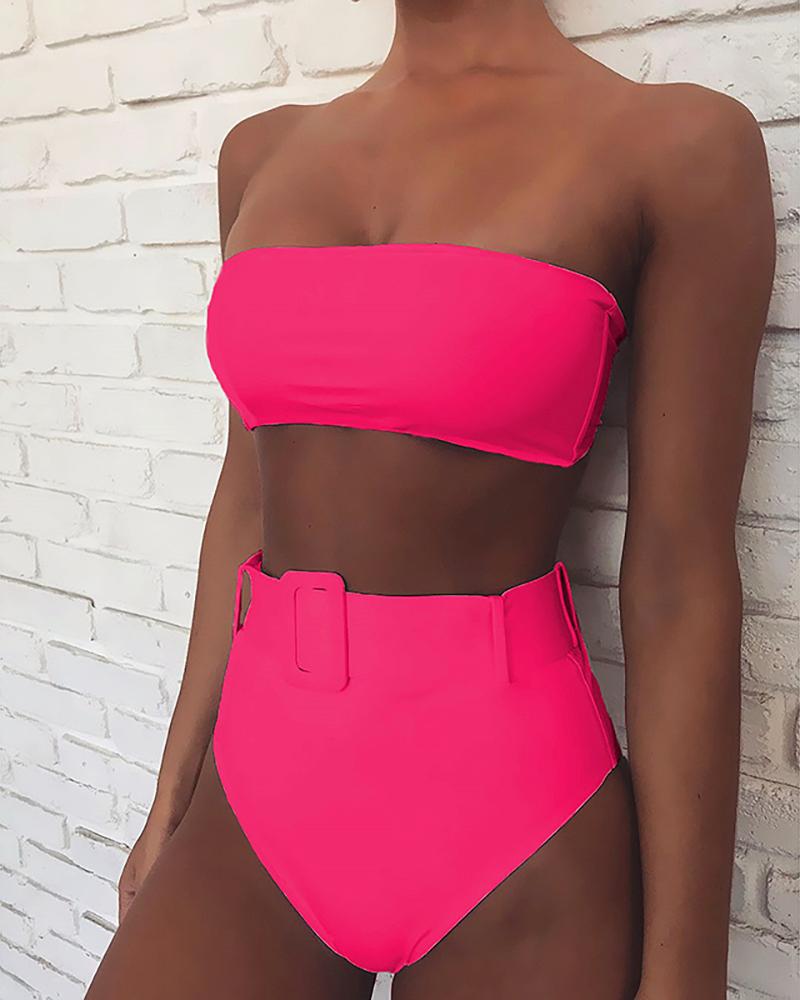 

Print High Waist Bikini Set, Hot pink