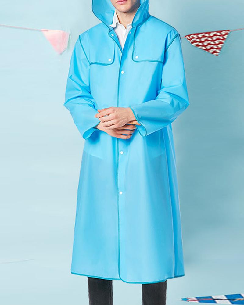 

Multicolored Trim Transparent Raincoat, Blue