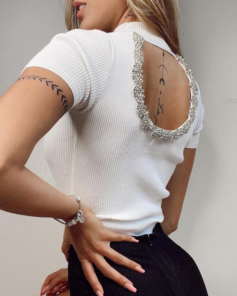 

Studded Back Short Sleeve Top, White