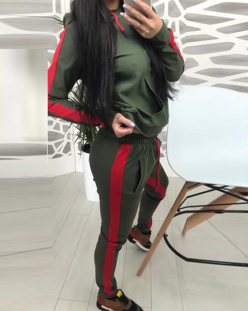 

Brief Colorblock Hoodies & Pants Sports Set, Green