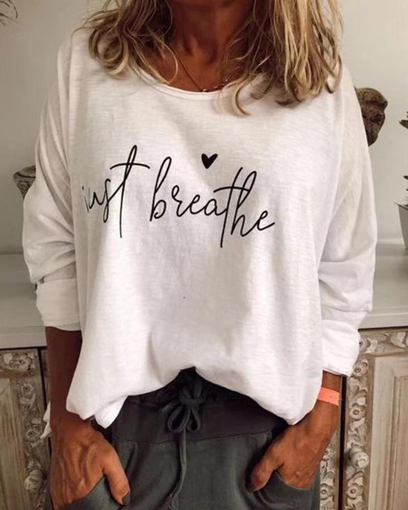

Letter Pattern Heart Print Causal T-shirt, White