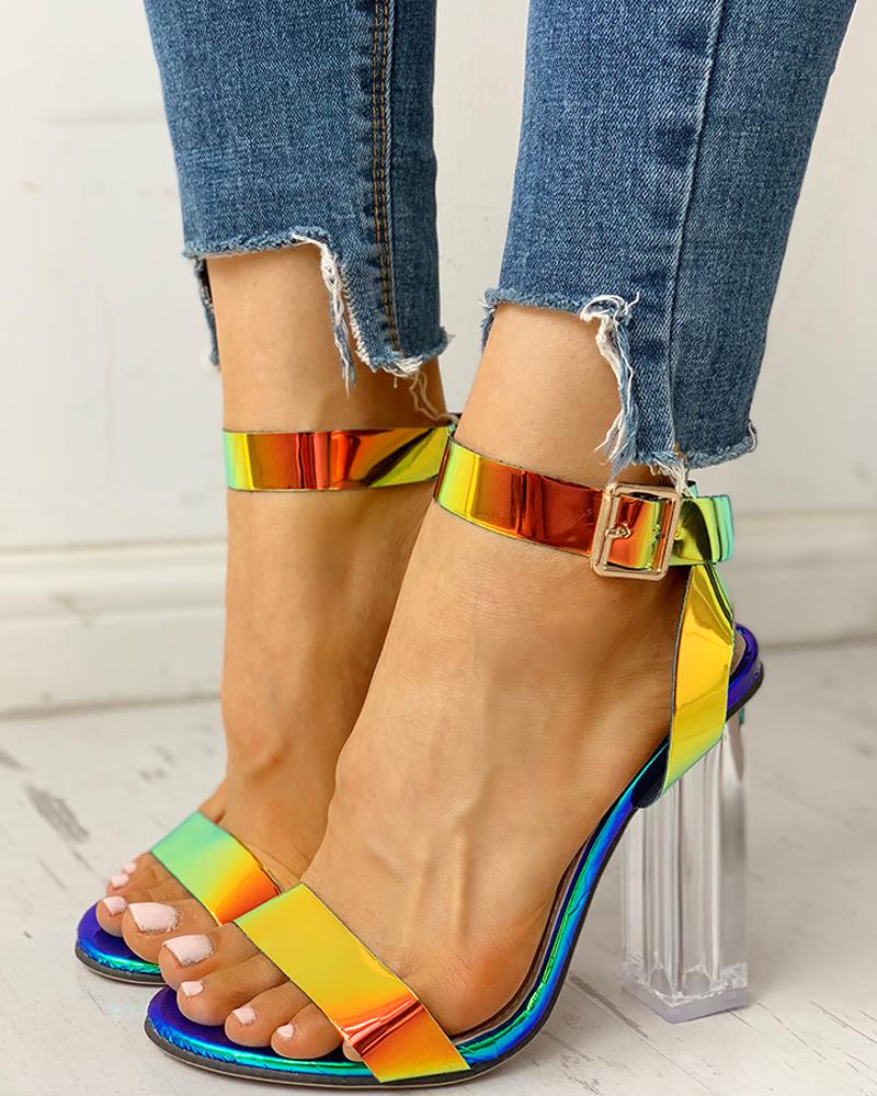 

Colorful Transparent Chunky Heeled Sandals, Blue