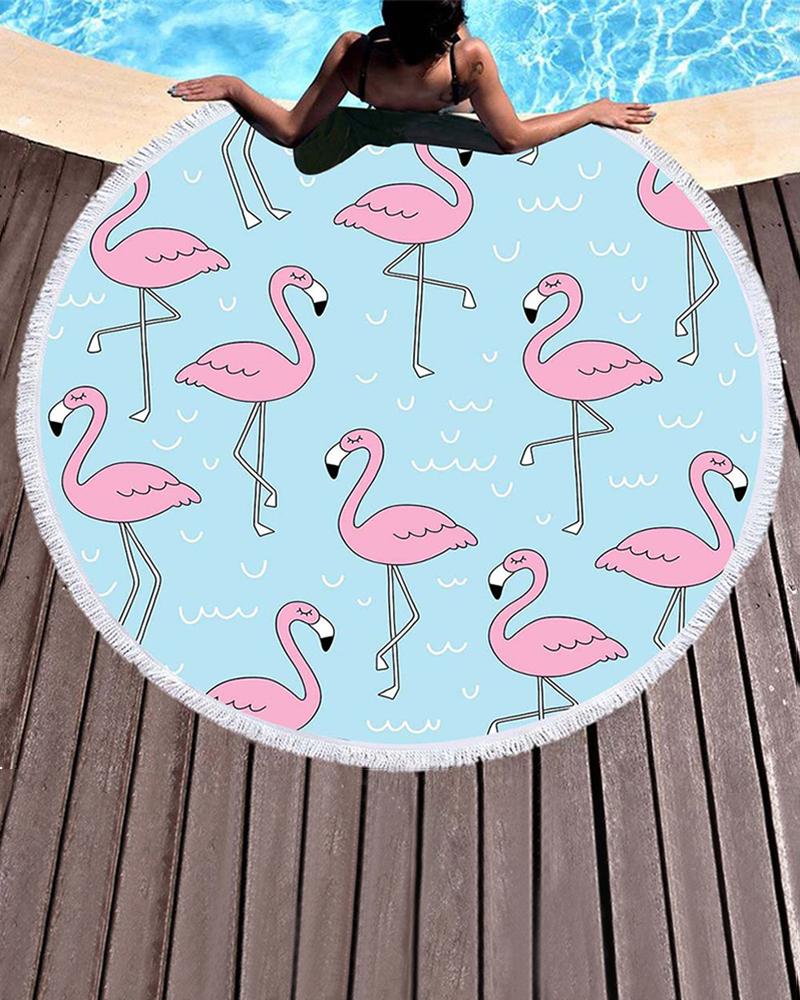

Flamingo Print Tassel Pool Beach Towel Blanket(150CM*150CM, Blue