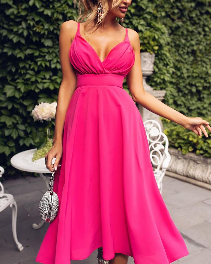 

Ruched Spaghetti Strap Maxi Dress, Hot pink