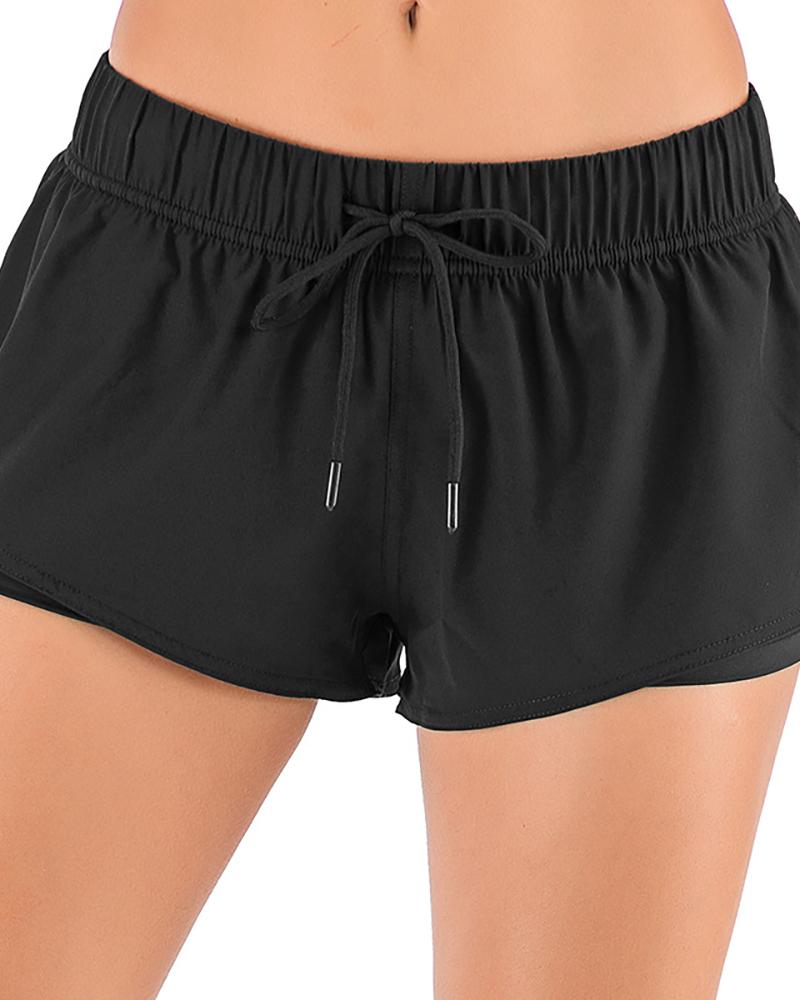 

Drawstring Layered Pocket Design Sporty Shorts, Black