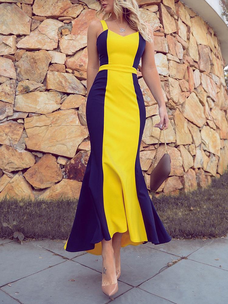 

Contrast Color Pep Hem Maxi Dress, Yellow