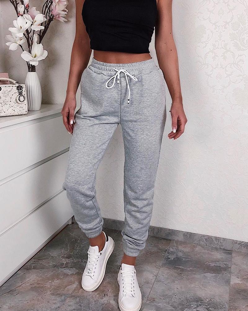 

Drawstring Elastic Waist Casual Pants, Gray