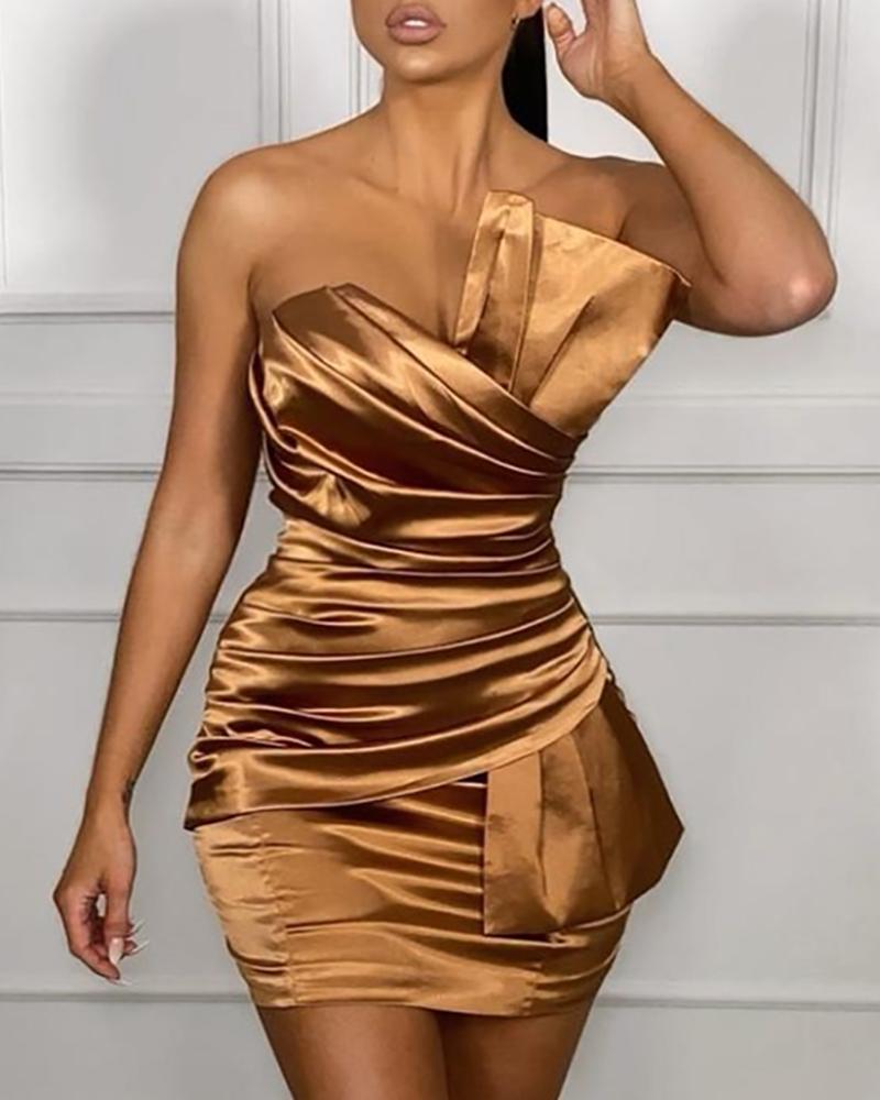 

Glitter Tube Ruched Party Dress, Gold