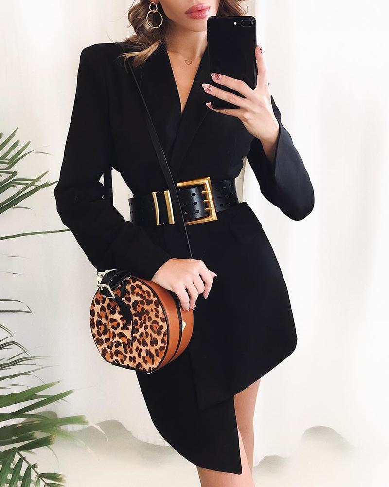 

Solid Notched Collar Long Sleeve Irregular Hem Blazer Dress