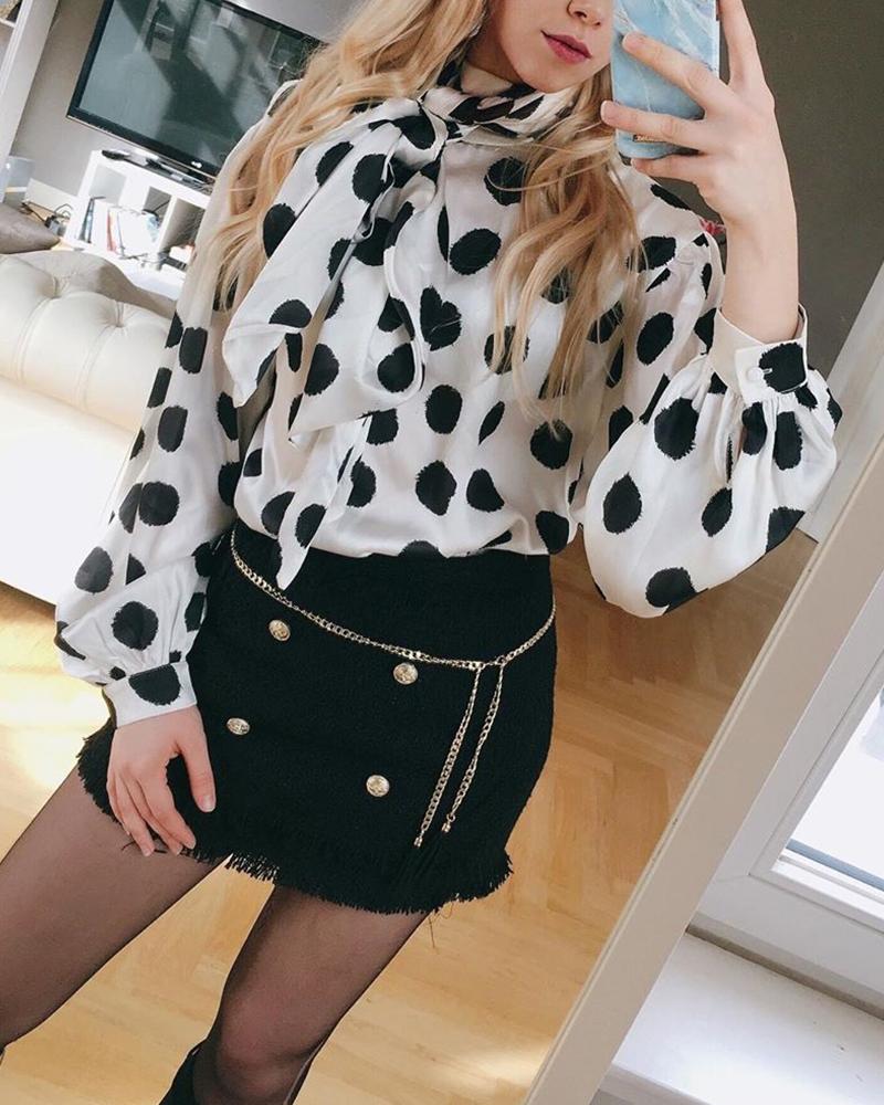 

Polka Dot Print Scarf Blouse
