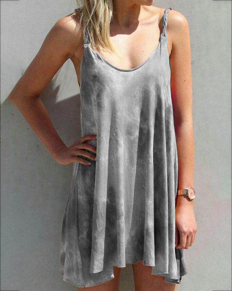 

Tie Dye Print U-neck Casual Dress, Gray