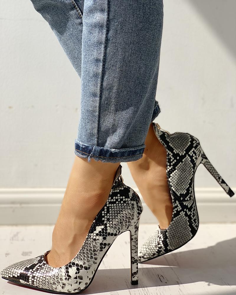 

Pointed Toe Snakeskin Print Thin Heels