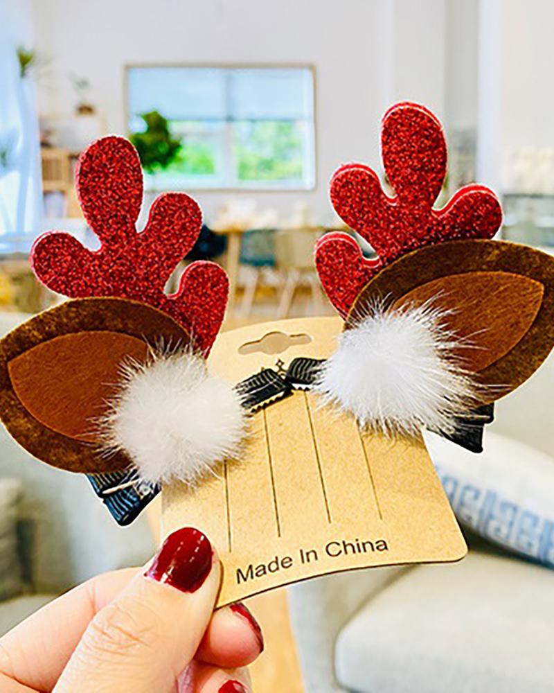 

Christmas Moose Deocr Pom Pom Hair Clip, Red