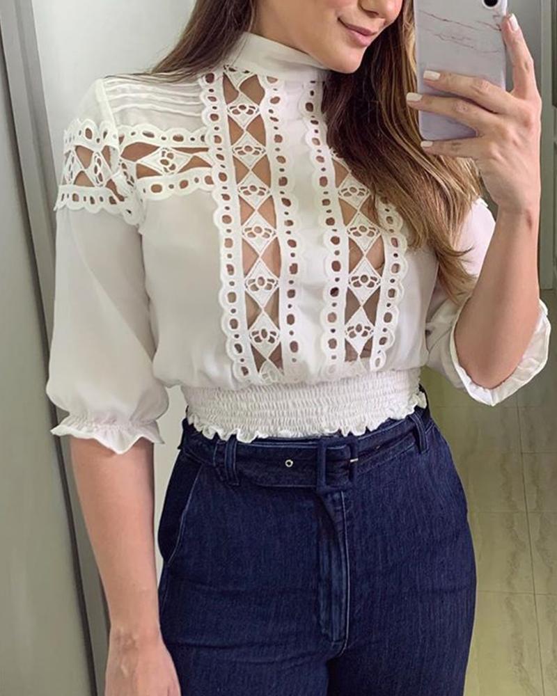 

Half Sleeve Hollow Out Trim Top