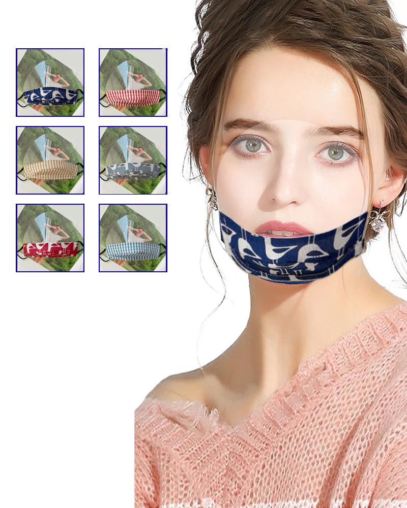 

Grid Animal Print Mouth Clear Window Visible Face Mask, Dark blue
