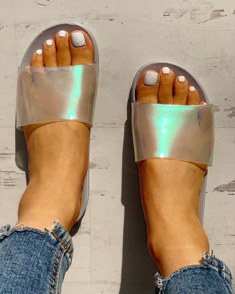 

Transparent Open Toe Flat Sandals, Gray