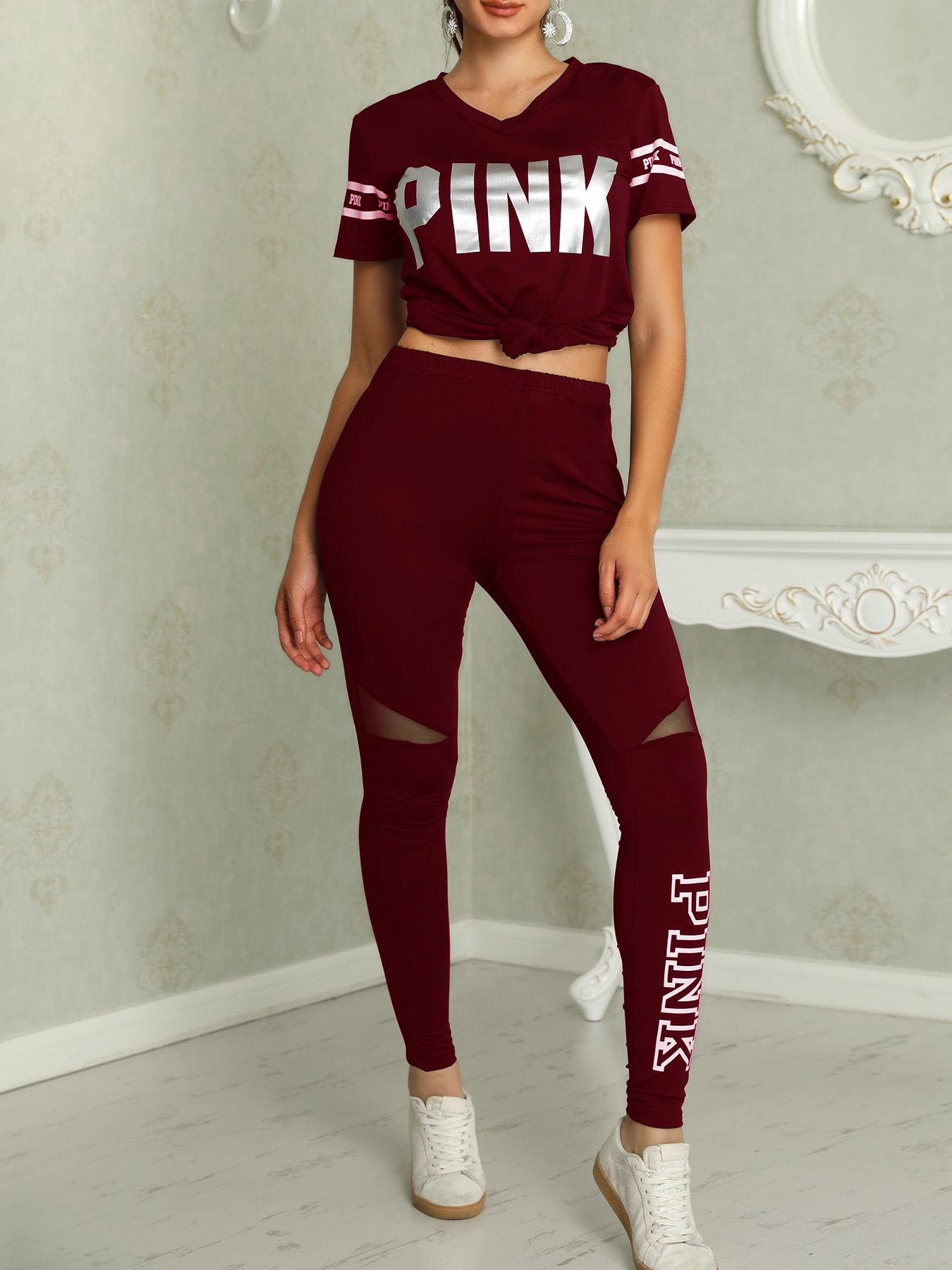 

Letter Print Patchwork Casual Pant Sets