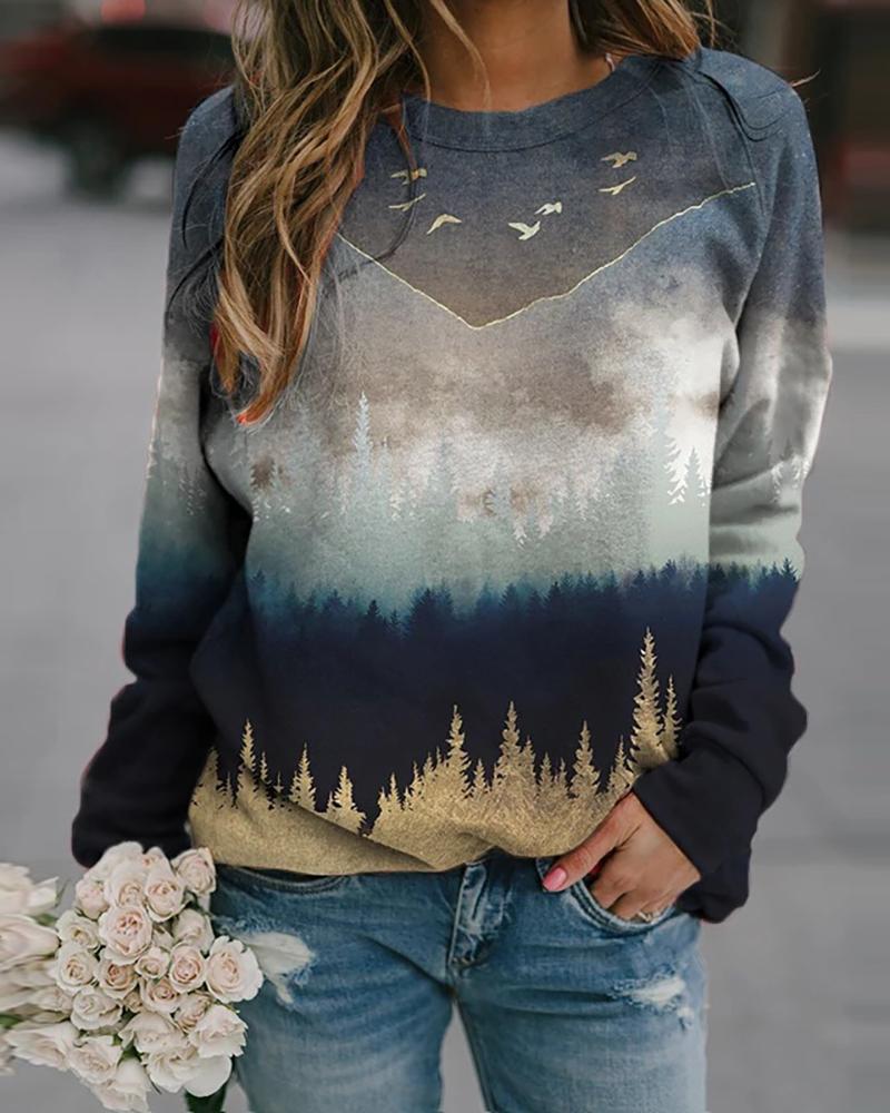 

Long Sleeve Landscape Print Sweatshirt, Style4