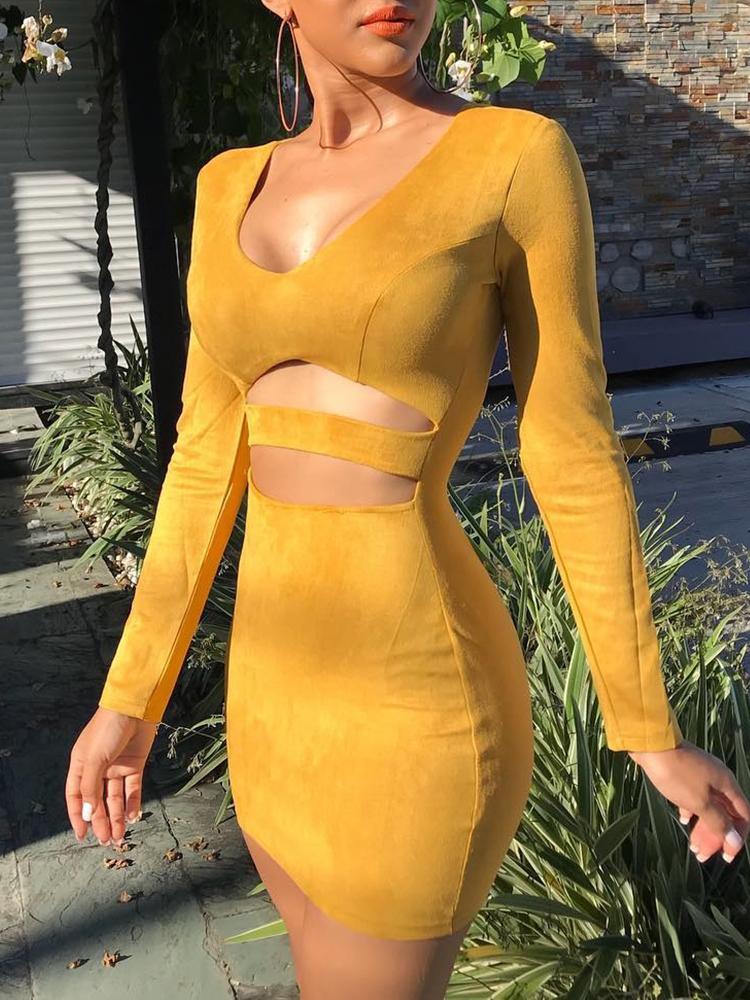 

Suede Cut Out Waist Bodycon Mini Dress, Yellow