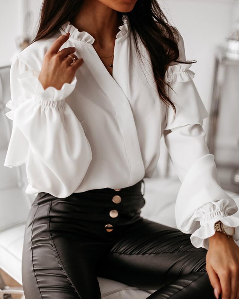 

Solid Frill hem Ruffled Casual Shirt, White