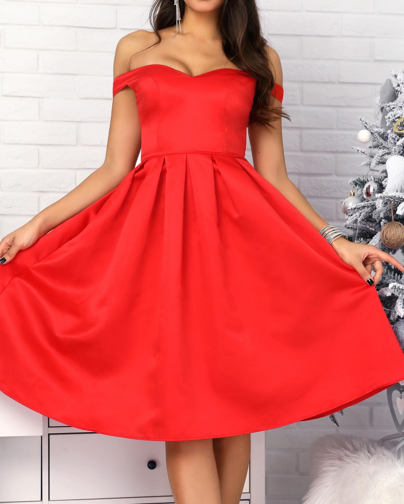

Sweetheart Neck Off Shoulder Pleated Party Dress, Red
