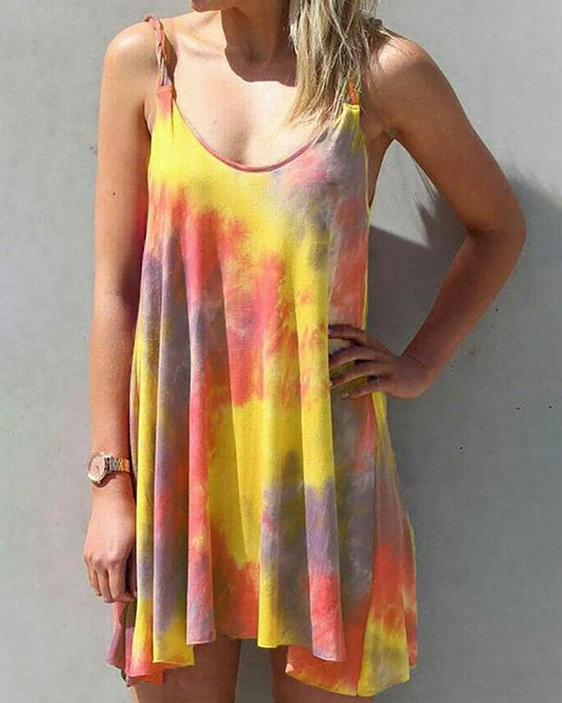 

Spaghetti Strap Tie Dye Print Dress, Yellow