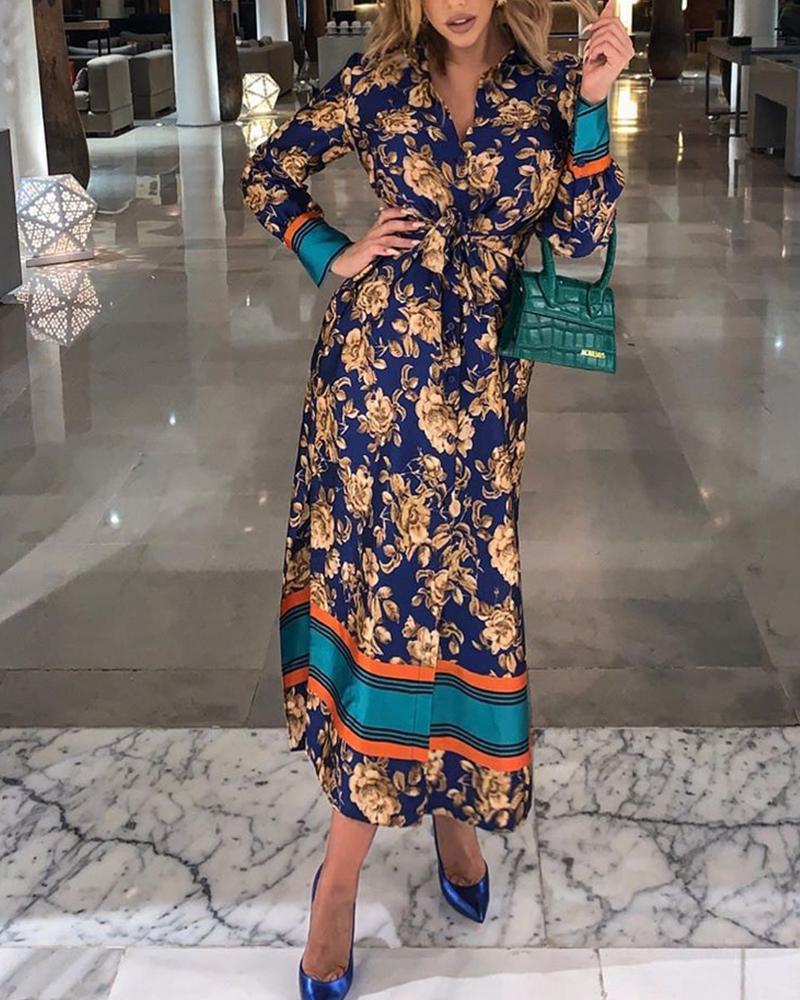 

Vintage Tie Waist Floral Midi Dress