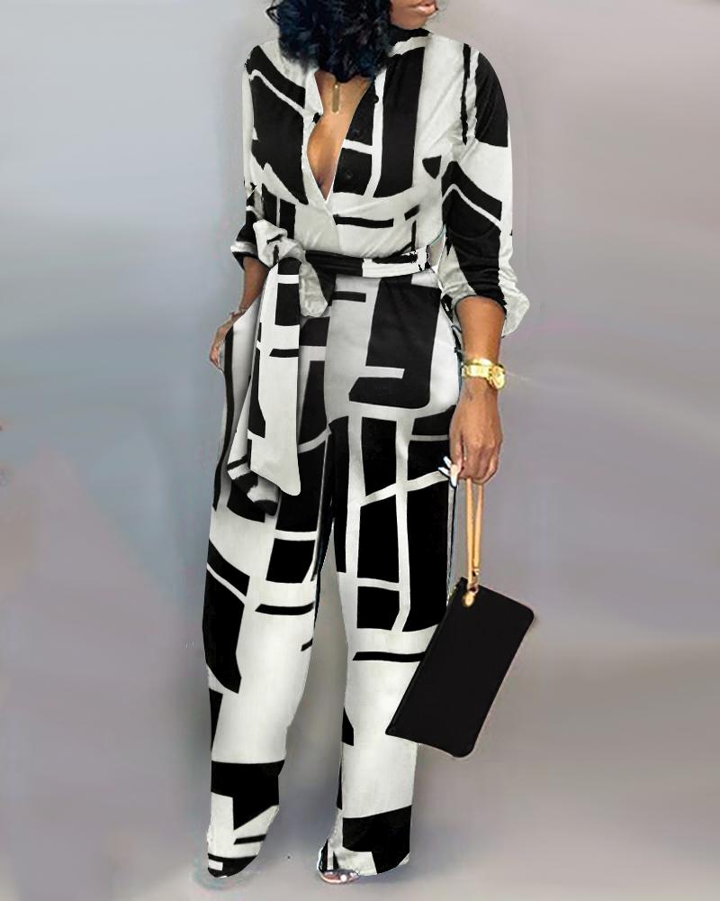 

Black&White Colorblocked Knotted Jumpsuit