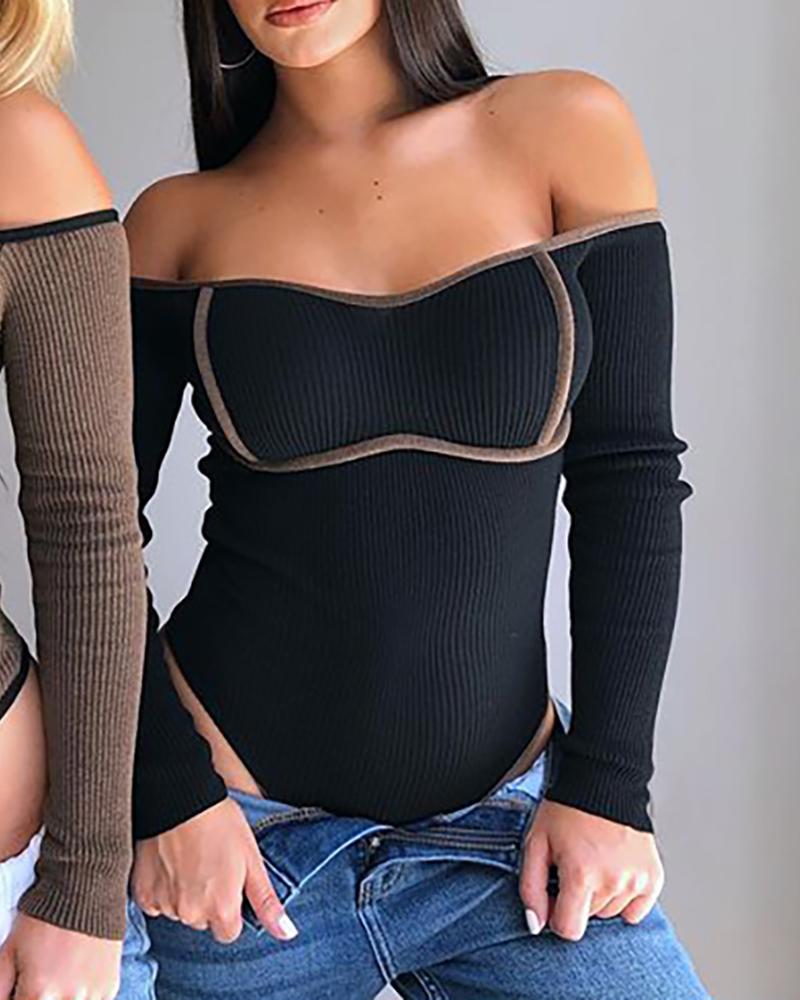 

Contrast Binding Long Sleeve Bodysuit, Black