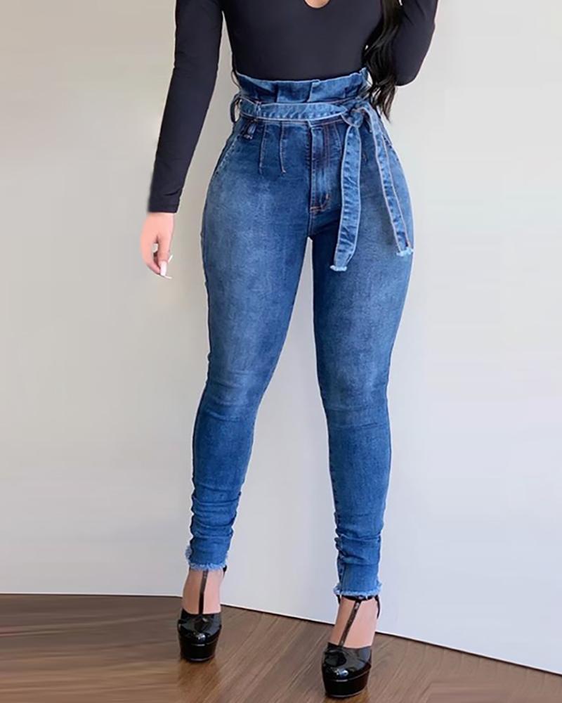 

Denim Tied Waist Slinky Pants