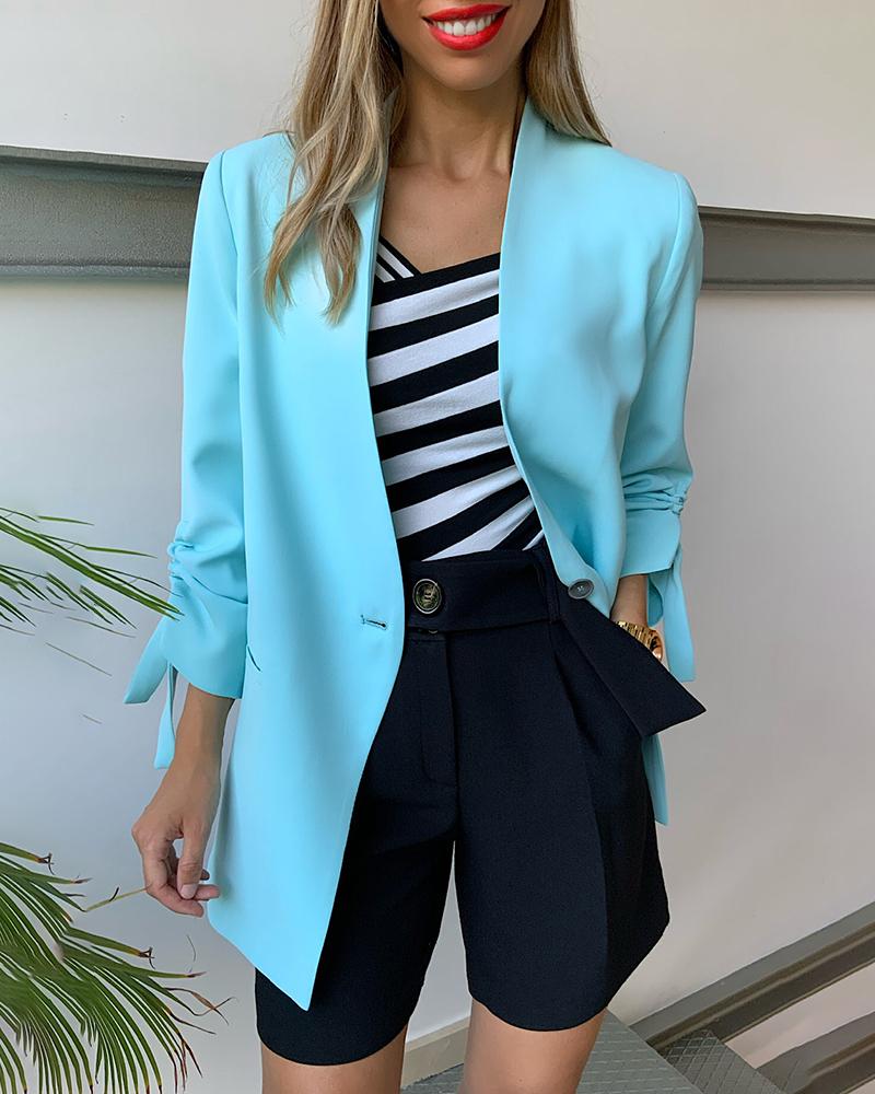 

Solid Long Sleeve Blazer Coat, Blue