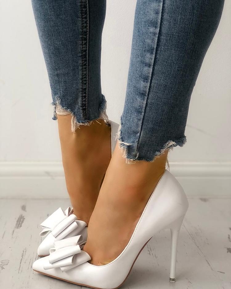 

Bowknot Pointed Toe Thin Heels, White