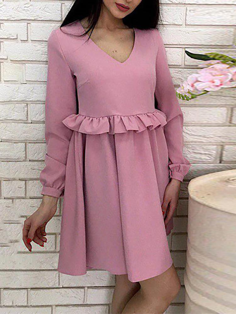 

V-Neck Ruffles Ruched Design Dress
