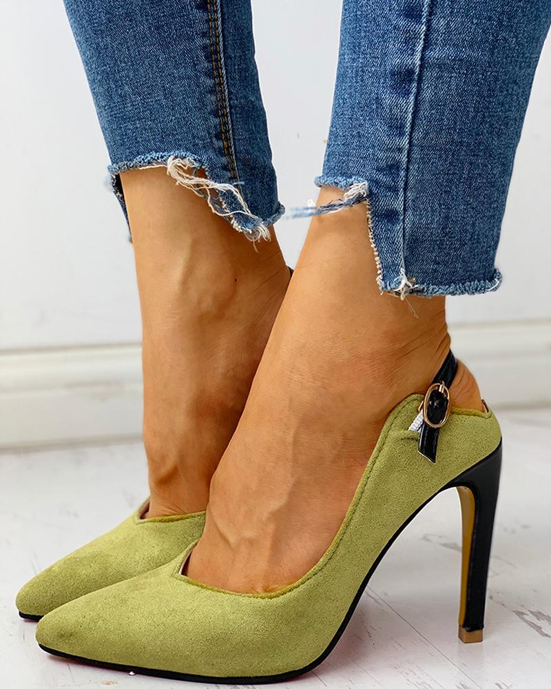 

Suede Pointed Toe Slingback Thin Heels, Green