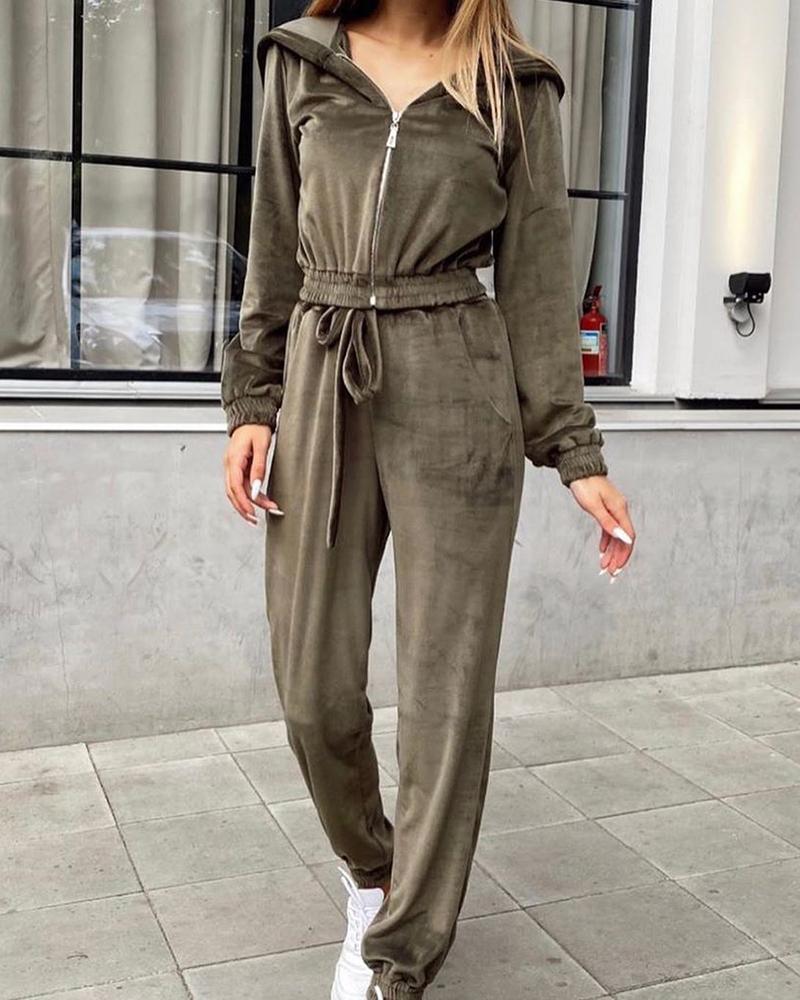 

Solid Long Sleeve Loose Hoodies Sporty Suit Sets, Dark grey