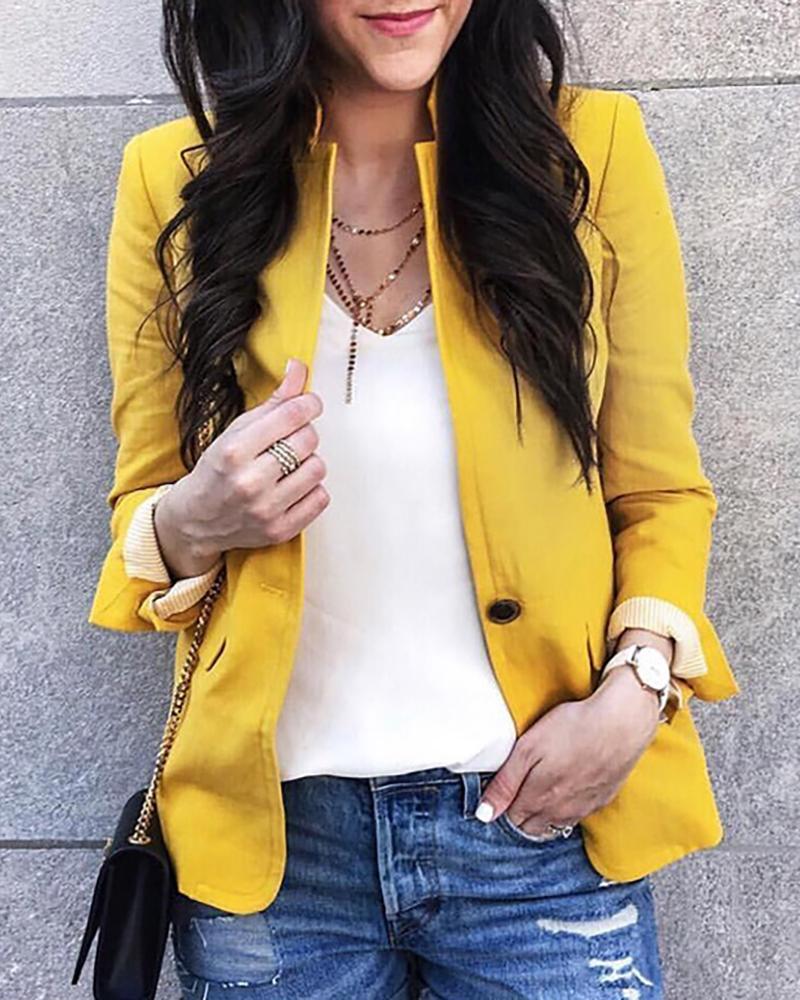 

Solid One Button Blazer Coat, Yellow