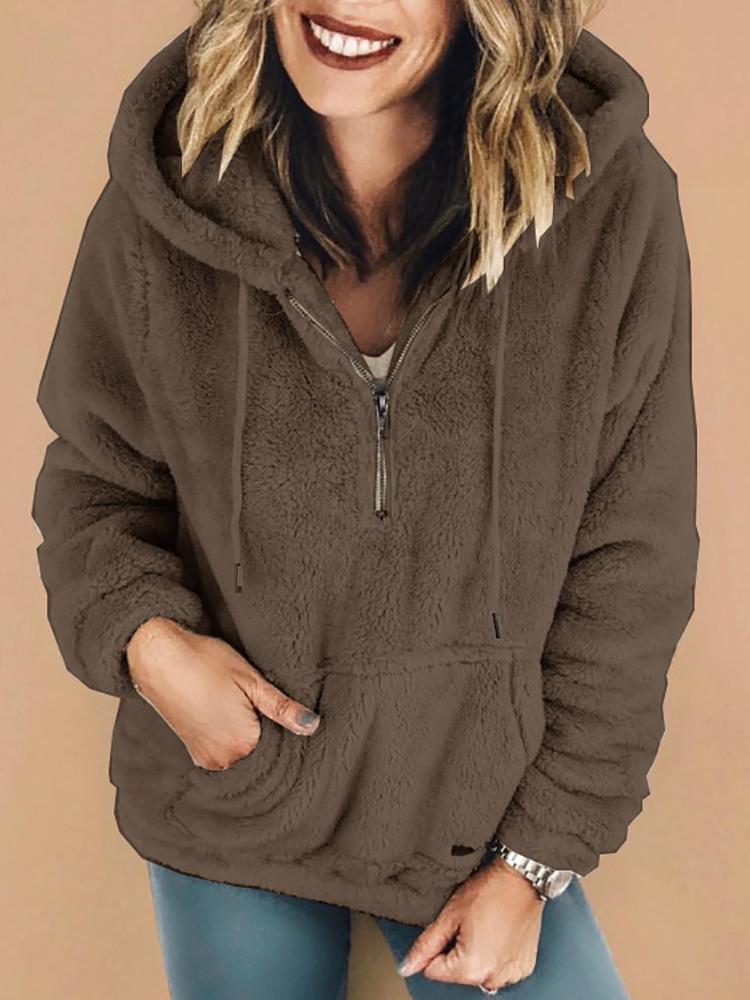 

Hooded Pocket Fluffy Casual Sweatshirt
