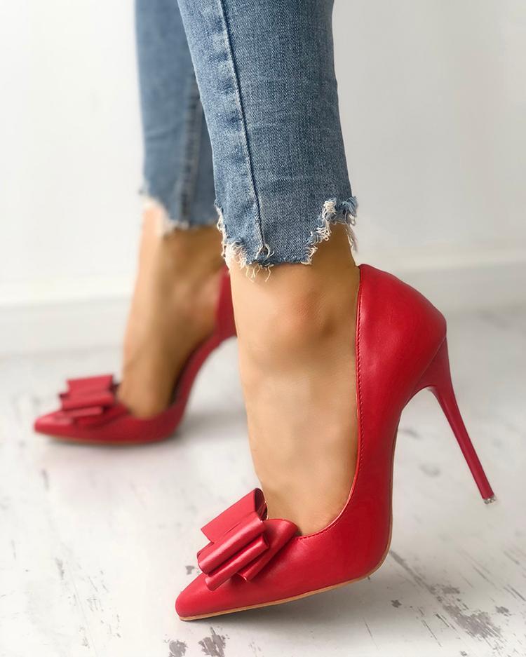 

Bowknot Pointed Toe Thin Heels, Red